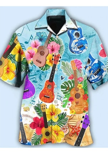 Snapbuy 3d Baskılı Sosis Desenli Hawaii Gömlek - Erkek Yaz Kısa Kollu Plaj Gömleğikadın Gökyüzü Mavi