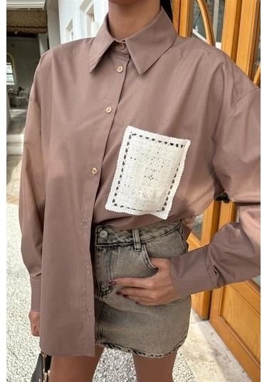 Süzine Cepli Arkası Yırtmaçlı Oversize Gömlek 3420 Vi Zon