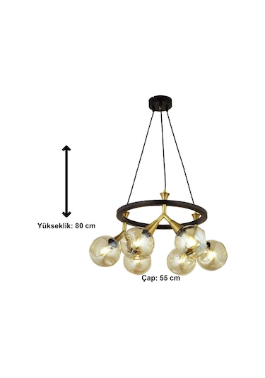 Lampaluce Bambi Modern Sarkıt Camlı Avize 6'lı Sarı Eskitme