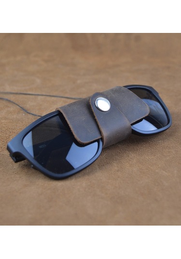 Hakiki Deri Gözlük Askısı Kahverengi