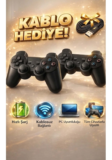 Playstation 3 Dualshock 3 Kablosuz Oyun Kolu 2 Li Set Kablo li