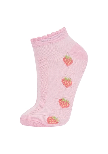 DeFacto Kız Çocuk 5'li Pamuklu Kiraz Ve Çiçek Desenli Patik Çorap W9534A6NSKR1