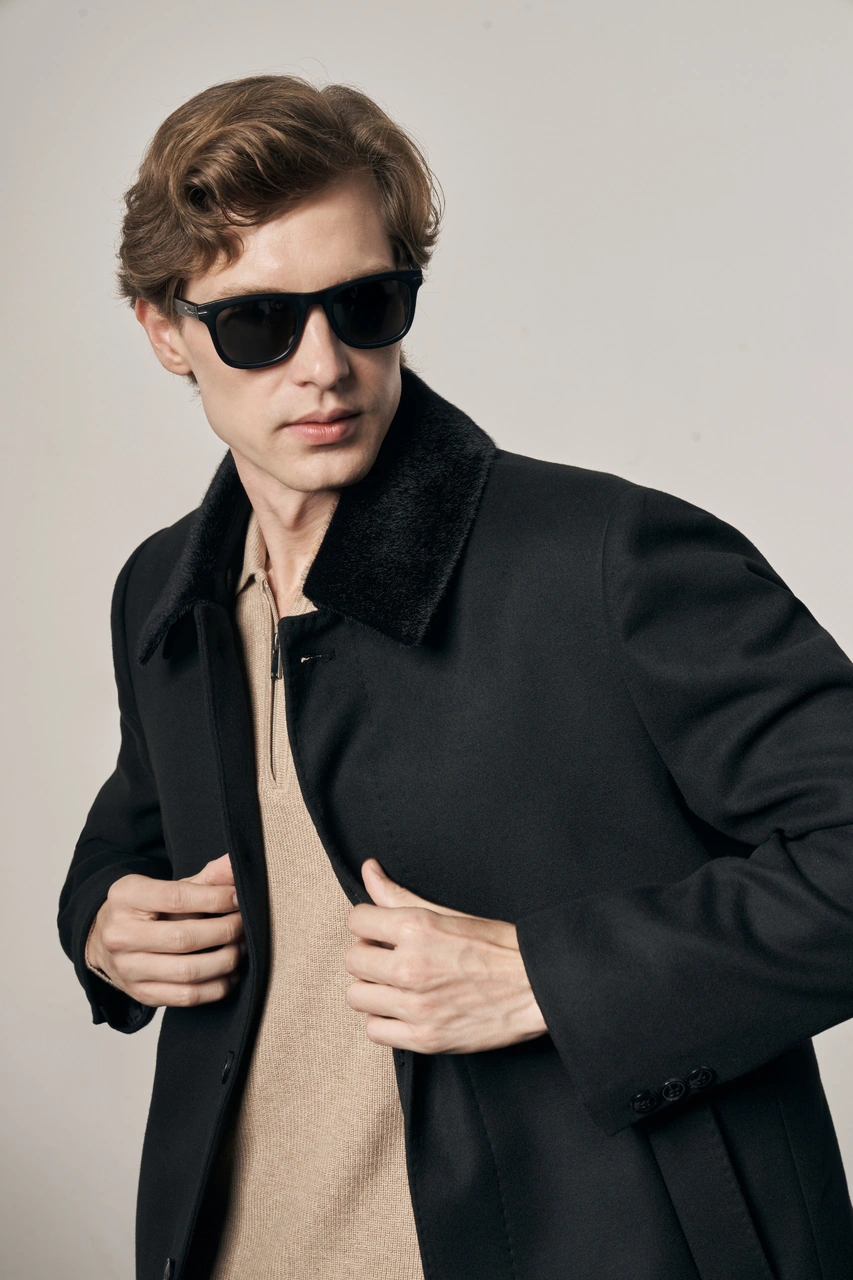 Siyah Kürklü Yaka Classic Comfort Fit Esnek Kaban 1008255163 Siyah