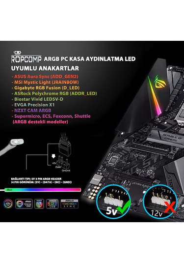 Ropcomp Argb Pc Kasa Aydınlatma Led 30 Cm - Beyaz
