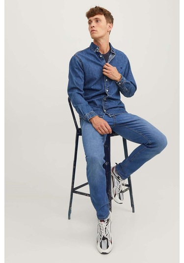 Jack&jones Slim Fit Dar Paça Mavi Erkek Kot Pantolon 12243592 001