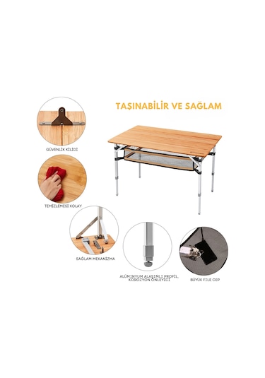 Kingcamp Bamboo Plus L 100x65 Bambu Kamp Masası Gri