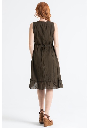 Kolsuz Vual Candan Yırtmaçlı Midi Boy Elbise Haki Hk-haki Haki