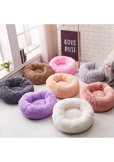 Moveevo Pelüş Kedi Yatağı: Yuvarlak Rahatlatıcı, Tüylü Sıcak, Kaydırmaz Tabanlı, Uykuyu İyileştiren Evcil Hayvan Yatağı