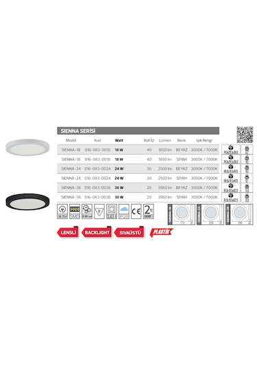 Horoz Sienna-18w Sıva Üstü Led Armatür-siyah Siyah