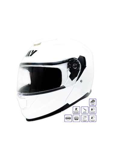My Helmets Mks002-pw Güneş Vizörlü Şeffaf Çene Açılır Motosiklet Kaskı Beyaz