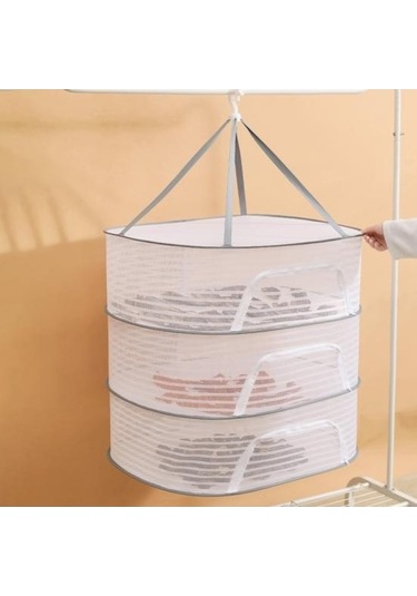 Gri 1/2/3 Katmanlı Asılı Örgü Kurutma Sepeti U Şeklinde Fermuar Gıda Balık Giysileri Asıl Ağı Açık Çamaşır Kurutma Askısı 54357296 Gri
