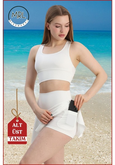 Kadın Alt-üst Takım Şort & Crop Denizde Havuzda Sporda Casual/ Günlük Kullanım Ekru Tk3107 Ekru