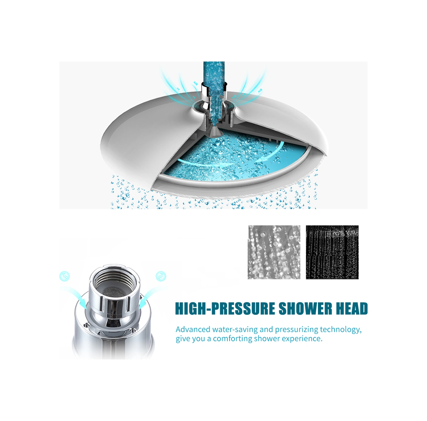 Lemestar 21cm Dairesel Abs Duş Başlığı, G1/2 Bağlantı, Otomatik Temizleme Uçlar, Yüksek Basınçlı Ve Su Tasarruflu, Çelik Kaplama Boru Hariç Gümüş