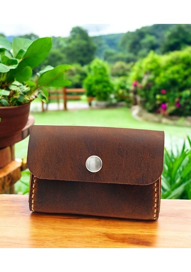 Cronder Hakiki Deri Yan Model Kutu Cüzdan Kartlık Kahverengi