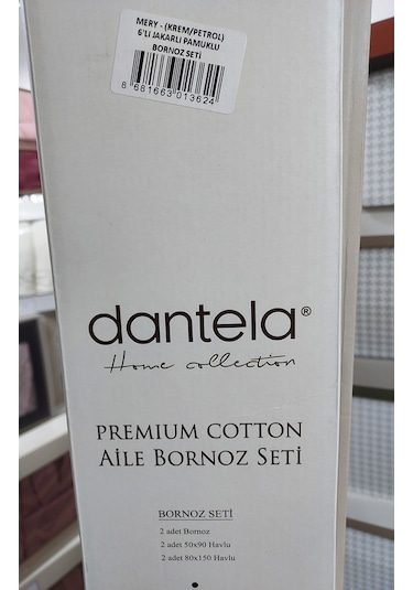 Dantela Premium Cotton Jakarlı Aile Bornoz Seti-Mery Krem Petrol Petrol - Krem