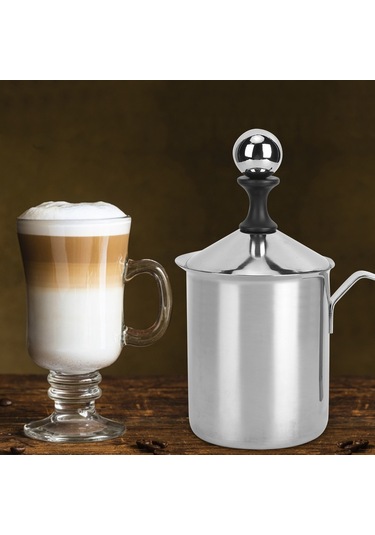 Maiyame 304 Paslanmaz Çelikten Manuel Süt Köpürtücü, Kolay Ve Hızlı Espresso Köpük Yapımı İçin Ergonomik Tasarım Gümüş
