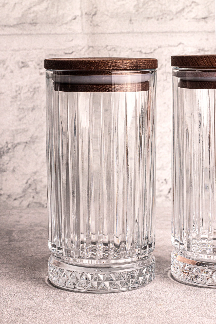 Mira 2'li Ahşap Vakumlu Kapaklı Cam Saklama Kabı 450 Ml 2 Adet Ahşap