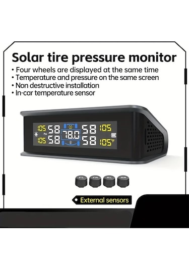 Motion003 Evrensel Araç Kablosuz Siyah Lastik Basınç İzleme Sistemi Güneş Enerjili Type C Şarjlı