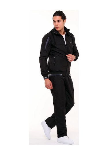 Enrico Ferry Siyah Erkek Mıcropoly İçi Polarlı Eşofman Takım 2597 Siyah