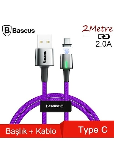 Baseus Catxc-b05 Zinc Magnetic Usb Kablo Şarj Usb Type-c Başlık 2.0a 2 M - Mor