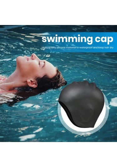 Siyah Yüzme Şapkası Kulak Koruyucu Yüzme Bonesi Ergonomik Tasarım Yüksek Elastik Cilt Dostu Tam Kaplama Uzun Saç Yüzme Bonesi Siyah