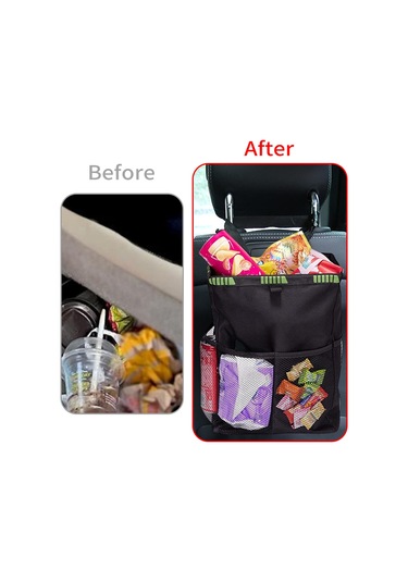 Monyee Siyah Oksford Kumaş Araç Çöp Kutusu - 13l Su Geçirmez Arka Sandalye Askılı Depolama Çantası