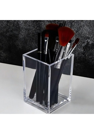Fortunelane Şeffaf Akrilik Makyaj Fırçası Tutucu, Masaüstü Kalem Saklama Kutusu Konteyner