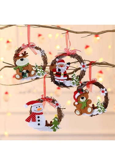 Vkemall Noel Dekoratif Hasır Çelenk: Kar Adamı Desenli Pencere Süsü