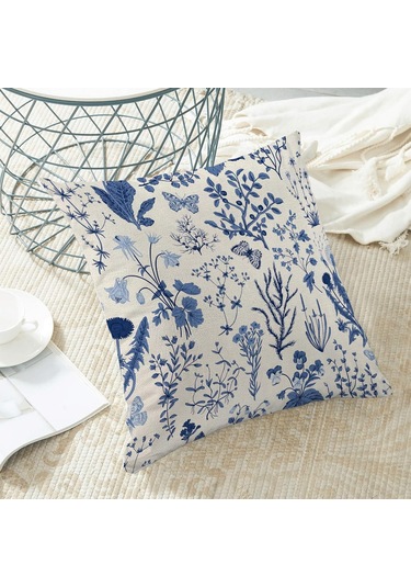 Moveevo 45x45 Cm 2 Adet Poliester Linen Kırmızı Çiçek Desenli Yastık Kılıfı - Gizli Fermuar, Dayanıklı, Ev/koltuk/araba İçin Mavi