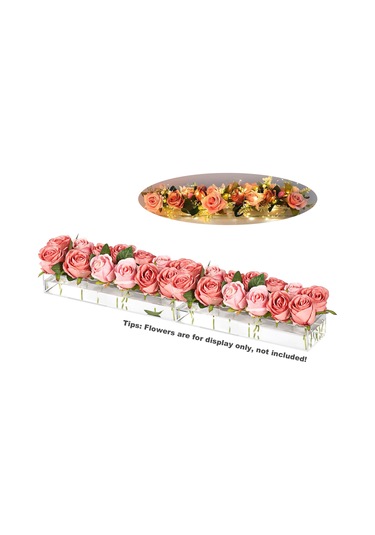 2 Akrilik Vazo Seti Dikdörtgen Şeffaf Çiçek Masa Centerpieces, Dize Işıkları İle Ev Düğün Masa Süslemeleri İçin 14 İnç Uzun Dikdörtgen Akrilik Vazolar Şeffaf