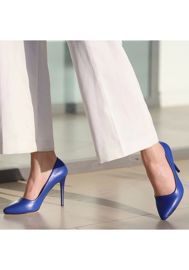 Jilya Mavi Cilt Stiletto Ayakkabı Çok Renkli