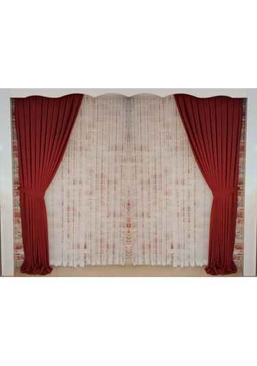 Bordo Renk Fon Kadife Perde Çift Kanat 1/3 Sık Pileli Dikim V-41 Bordo