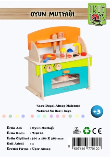 True Toys Renkl Boyalı Ahşap Oyuncak Mutfak Servis Seti