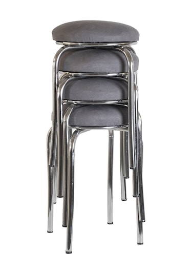 Tabure Tay Tüyü Kumaş Gri ( 4 Adet )