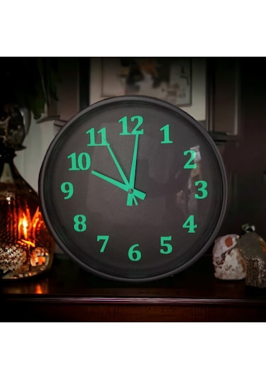 Fosforlu Gece Parlayan Gümüş Salon Mutfak Ofis Duvar Saati 28 Cm Gümüş