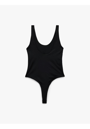 Koton Slim Fit U Yaka Kalın Askılı Bodysuit Siyah 6sak10265ek