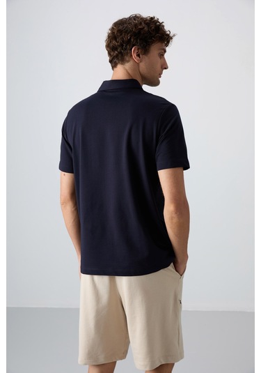 Tommy Life Lacivert Pamuklu Kalın Yumuşak Dokulu Standart Fit Basic Polo Yaka Erkek T-shirt - 88348 001