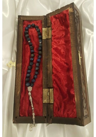 Akik Tesbih Tespih Akik Doğal Taş Tesbih Gümüş İmameli Ahşap Kutulu 10 Mm Kesme Akik Çok Renkli