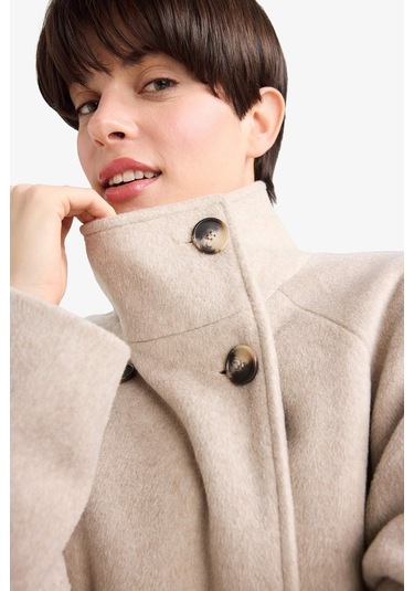 Defacto Relax Fit Düğmeli Uzun Kaşe Kaban F5547ax25wnbg501 Bej-bg501