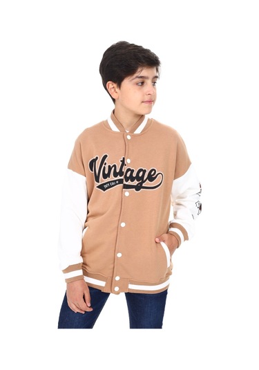Toontoy Erkek Çocuk Baskılı Kolej Hırka Kahverengi