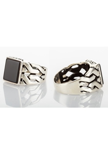 Gümüş Oniks Taşlı Kare Model Erkek Yüzük