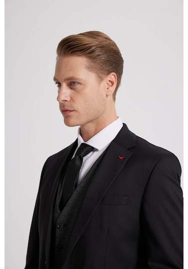 Ds Damat Slim Fit Siyah Düz Mono Yaka Tek Yırtmaçlı Astarlı Takim Elbise Kombinli 8HFY5ORTKMBN2 Siyah