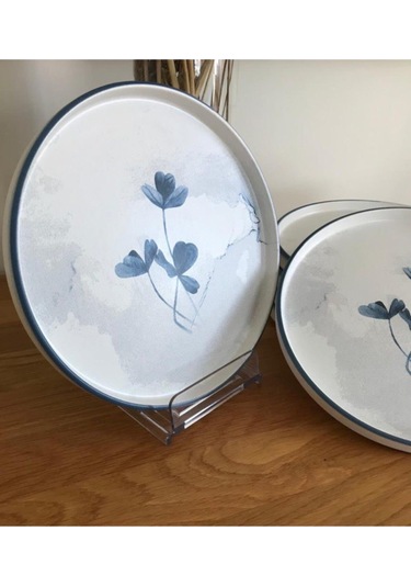 Keramika 21 Cm 6 Kişilik Blue Magic Stackable Pasta Tabağı Desenli Beyaz