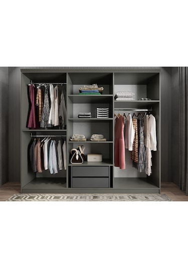 Merina Membran 6 Kapaklı Gardırop Montaj Dahil Füme Beyaz 210 Cm