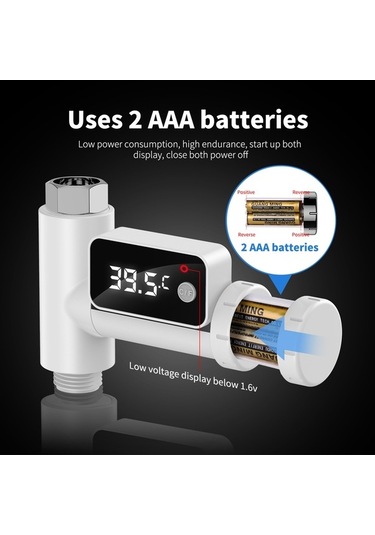 Pazly Led Su Sıcaklık Göstergeli 360 Derece Dönebilir Duş Musluğu Banyo Sprinkler Takımı 58856468 Beyaz