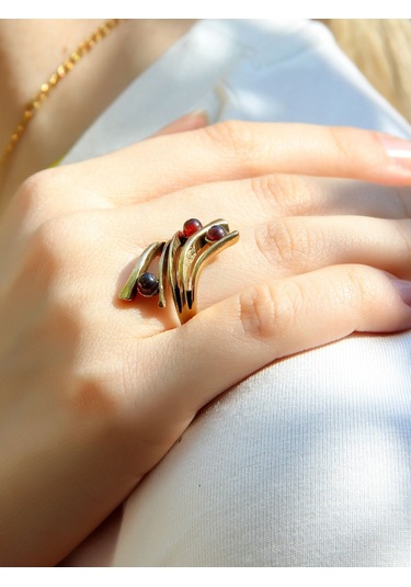 Doğal Taş 3'lü Garnet Doğal Taşlı Ayarlanabilir Kadın Yüzük Euy66g Mor