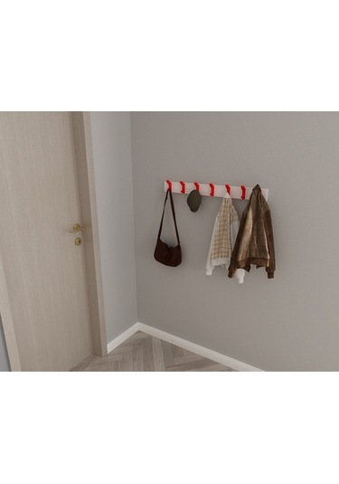 Hepsi3boyutlu Modern Duvar & Kapı Kanca Askılık - 7 Adet Kırmızı Kanca Askılık - Model No : 2 Kırmızı