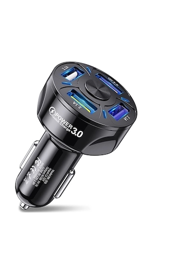 Blue Team Qc3.0 4- Port Çıkışlı Çoklu Usb Araç Şarjı Şarj Aleti 25w Pd Siyah