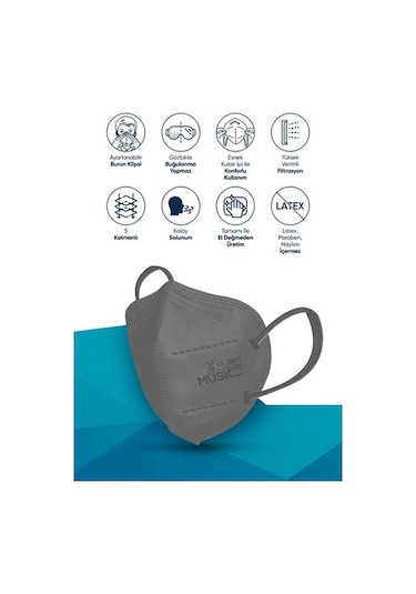 Musk Ffp2/N95 Maske Gri 10 Adet