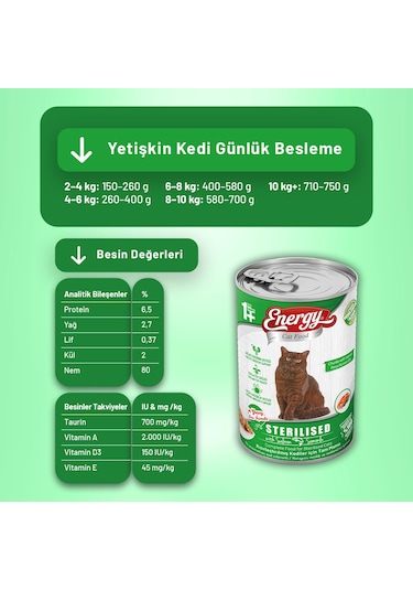 Energy Somonlu Kısırlaştırılmış Yaş Kedi Maması 400 G - 24 Adet